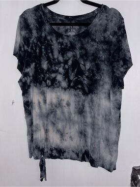 American Eagle Outfitters Black & Gray Tie-Dye Short Sleeve Top